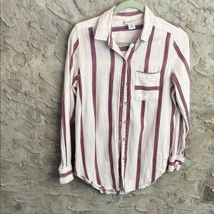 Liz Claiborne Striped Button Down Shirt - Red and White Worn 1x Sz S cowboy